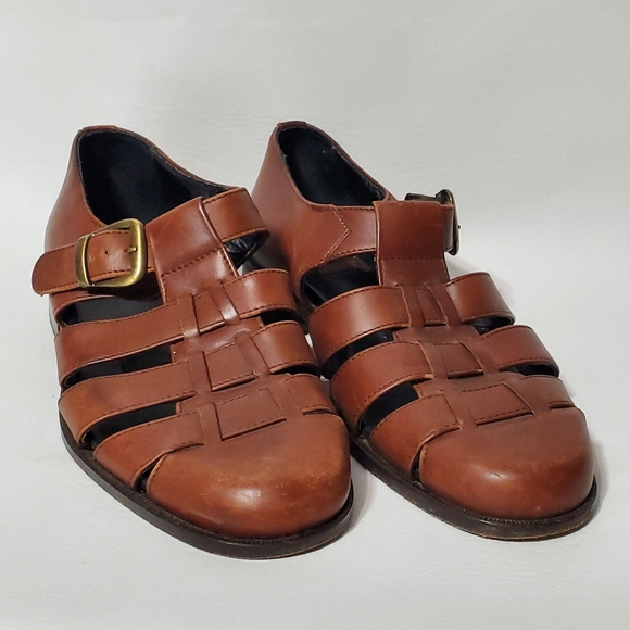 Pitti Shoes Firenze Brown Mens Sandals Cage Design Adjustable Buckle Size 7.5 D - Picture 1 of 13